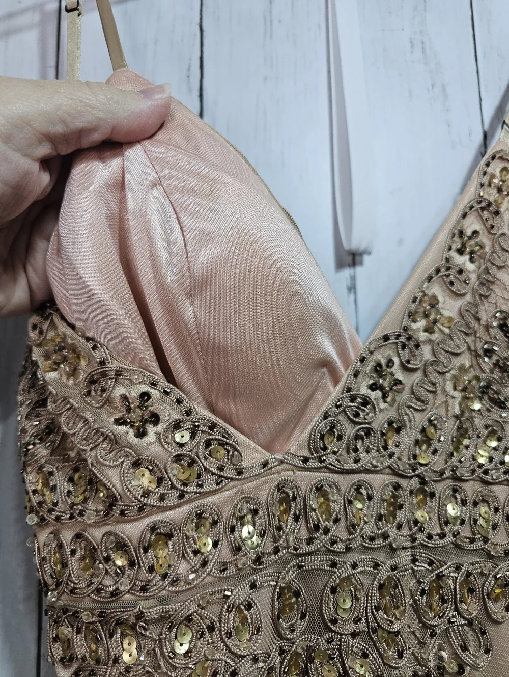 Sue Wong Nocturne Champagne Embroidered Beaded Drop Waist Dress Size 4 Lined. - Picture 13 of 13